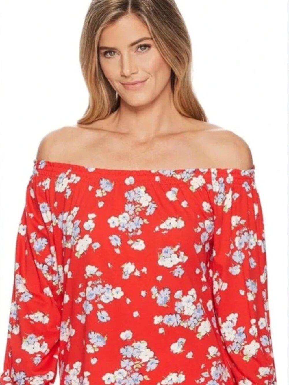 Lauren Ralph Lauren Womens Off-Shoulder Top XL Red Floral Cottagecore Prairie